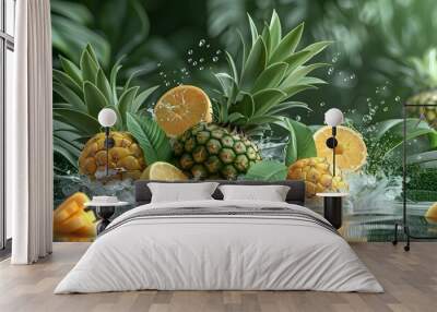 Pineapple refreshing splash. Wall mural