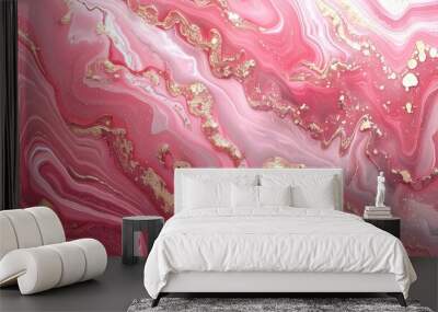 Pink marble gold watercolor background. Wall mural