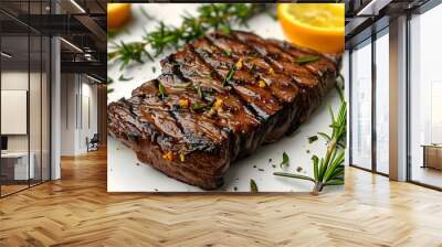 Rosemary and lemon steak. Wall mural