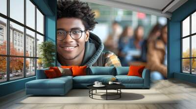 Teenage boy at school, study and education concept Wall mural