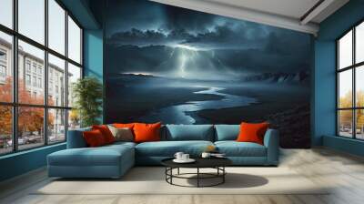 Night Sky Landscape With Thunder Vibe Wallpaper Generated AI HD 4K Wall mural