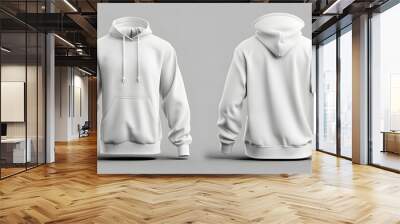 White Hoodie Template, Front and Back View. Wall mural