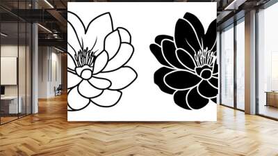 A set of two black silhouettes of flowers isolated on a white background Wall mural