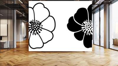 A set of two black silhouettes of flowers isolated on a white background Wall mural