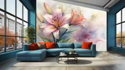 Minimalist watercolor background of lilies Wall mural