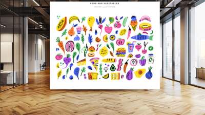 Food color hand drawn illustrations set Wall mural