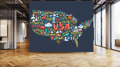 USA map on dark blue background flat illustration Wall mural