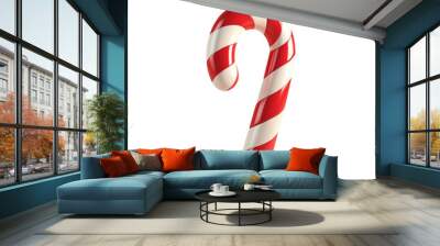 Traditional christmas candy cane with red and white stripes, isolated on transparent.  Wall mural