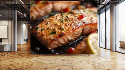 Idea for a food photography recipe: grilled salmon Wall mural