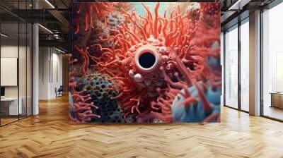 A beautiful and detailed image of a red anemone with white tipped tentacles. Wall mural