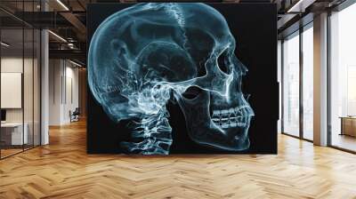 A comprehensive Xray of a human skull, highlighting intricate cranial details on a dark background, emphasizing the skeletal anatomy Wall mural