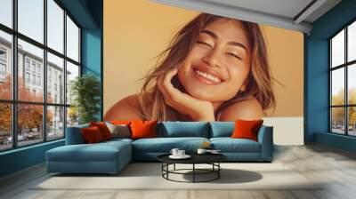 A magazine cover shot of a beautiful model woman with a gentle smile Wall mural