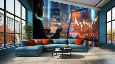 businessman executives finance analysis stock trading monitoring progress Wall mural