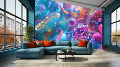 Detailed microscopic view of bacteria with various forms and sizes Wall mural