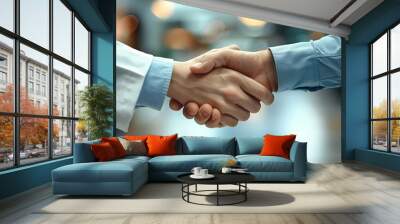 Doctor and patient shaking hands Wall mural