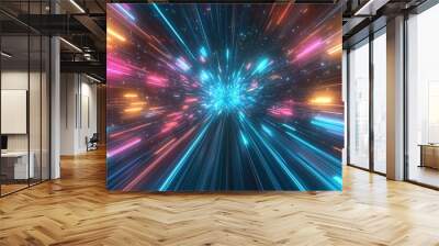 Vibrant abstract light trails in a cosmic space for dynamic backgrounds or modern designs. Wall mural