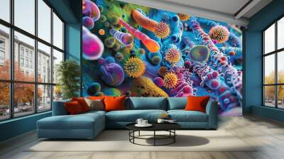 Vivid microscopic image of bacteria Wall mural