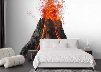 volcano eruption, lava coming down a mountain, isolated on white background Wall mural