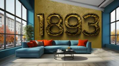 3D dark golden number design of 1893 on cracked golden background. Wall mural