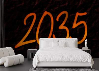 3D fire text effect of number 2035 on dark background.	 Wall mural