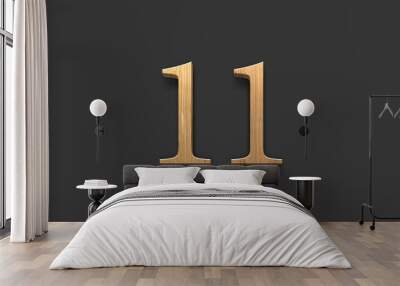 3D wooden logo of number 11 on dark grey background. Wall mural