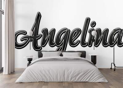 black metal 3d design of name Angelina on white background.	 Wall mural