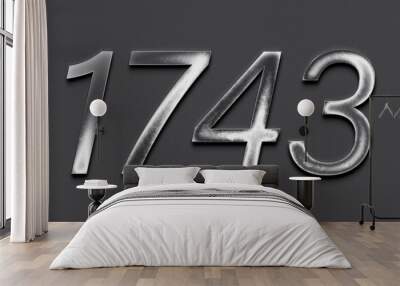 Chrome metal 3D number design of 1743 on grey background. Wall mural