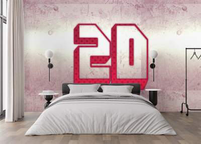 Cute 3d bold outline pink number design of 20 on white background. Wall mural