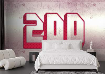 Cute 3d bold outline pink number design of 200 on white background. Wall mural