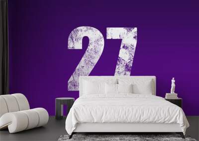 flat white grunge number of 27 on purple background. Wall mural