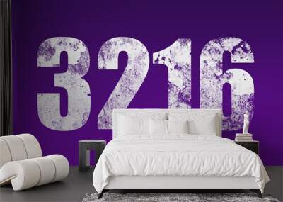 flat white grunge number of 3216 on purple background. Wall mural