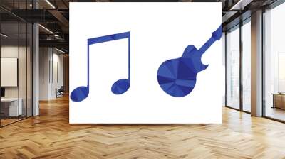 Low poly logo design of two blue music and guitar on white background. Wall mural