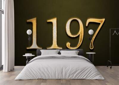 Old gold effect of 1197 number with 3D glossy style Mockup. Wall mural