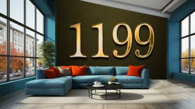 Old gold effect of 1199 number with 3D glossy style Mockup. Wall mural