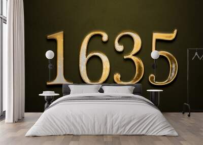 Old gold effect of 1635 number with 3D glossy style Mockup.	 Wall mural