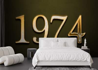 Old gold effect of 1974 number with 3D glossy style Mockup. Wall mural