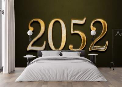 Old gold effect of 2052 number with 3D glossy style Mockup.	 Wall mural