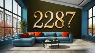 Old gold effect of 2287 number with 3D glossy style Mockup.	 Wall mural