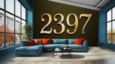 Old gold effect of 2397 number with 3D glossy style Mockup.	 Wall mural