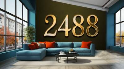 Old gold effect of 2488 number with 3D glossy style Mockup. Wall mural