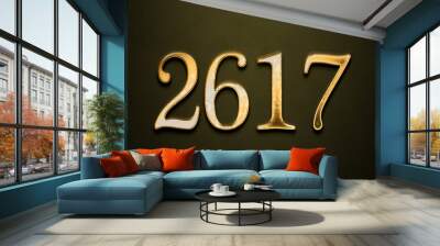 Old gold effect of 2617 number with 3D glossy style Mockup. Wall mural