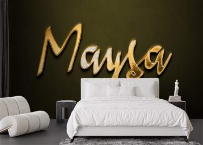 Old gold text effect of Arabic name Maysa with 3D glossy style Mockup. Wall mural