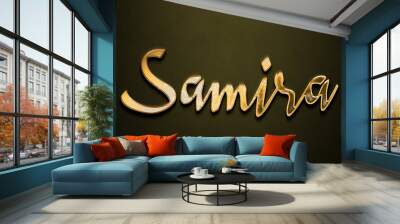 Old gold text effect of Arabic name Samira with 3D glossy style Mockup	 Wall mural