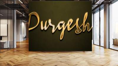 Old gold text effect of Hindi name Durgesh with 3D glossy style Mockup. Wall mural