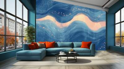 Dynamic abstract background showcasing a Plexus effect with neon orange and yellow dots interconnected by shimmering blue lines, evoking a techinspired aesthetic Wall mural