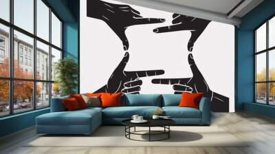 Hands framing vector silhouette on a white background Wall mural