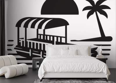 Ship and marine boat vector silhouette on a white background Wall mural