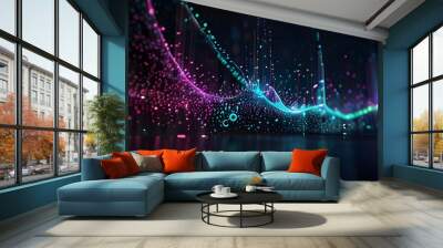 Abstract background with the movement of luminous particles. Digital technology. 3D rendering. Generative AI Wall mural