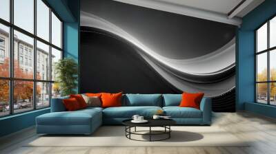 Abstract silver gray and black background with smooth line, wave and glowing spots Generative AI Wall mural