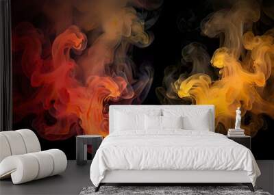 Billowing red and yellow smoke on black background Generative AI Wall mural